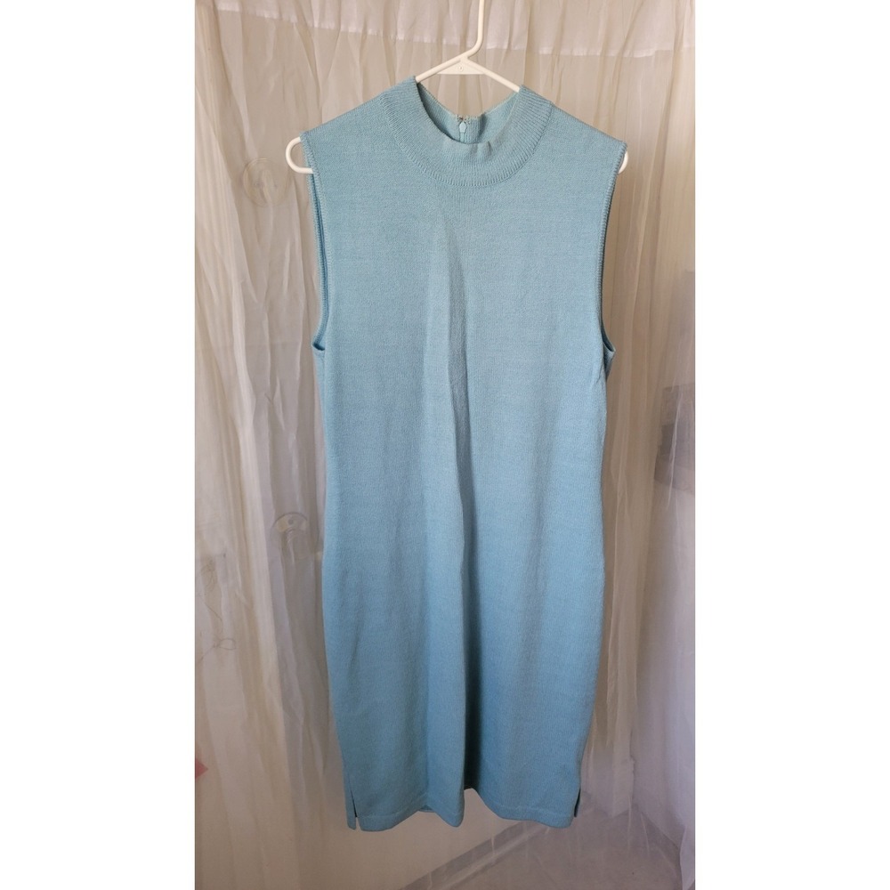 St John Collection Vintage Santana knit Light Blue Sleeveless Dress USA sz 12